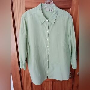 L.L.Bean green linen button-front shirt XL EUC